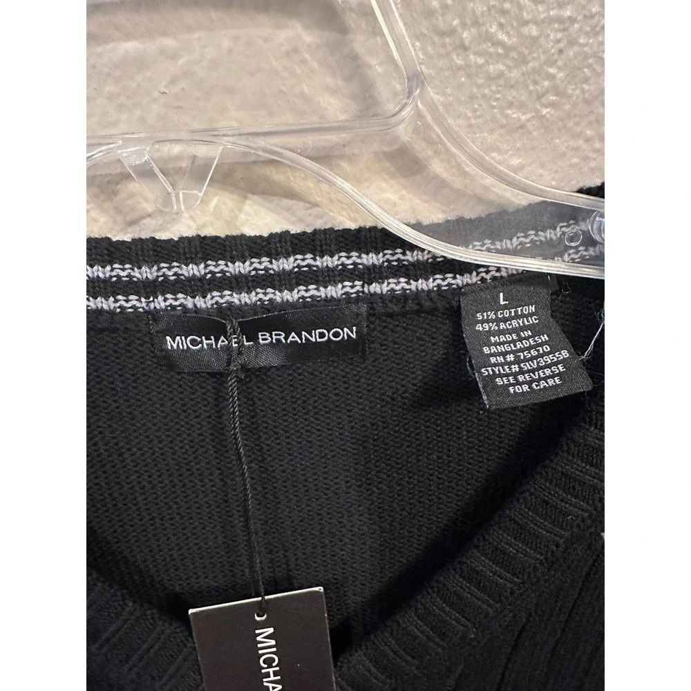 Michael Brandon Mens Black V-Neck Long Sleeve Knit Sweater
